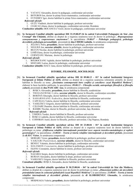 Hotărârea u privire la formarea consiliilor ştiinţifice specializate ad ...