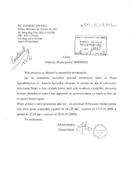 Catre Primaria Municipiului Moinesti Prin Prezenta Va Aducem La