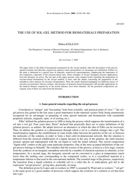 the use of sol-gel method for biomaterials preparation - Revue ...