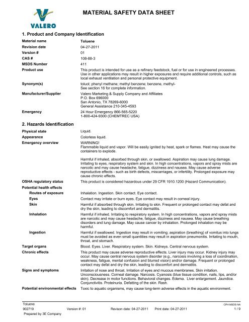 Toluene 411 Valero