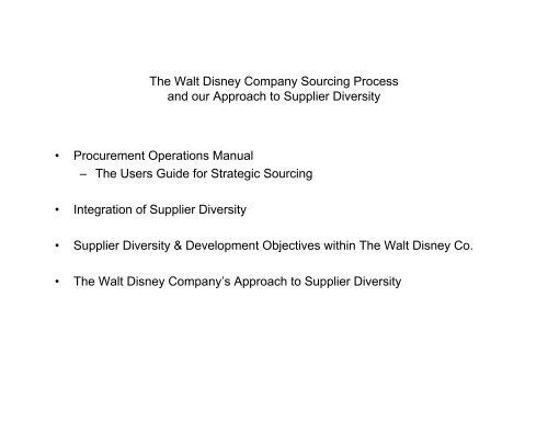 The Walt Disney Company Strategic Sourcing and Procurement ...