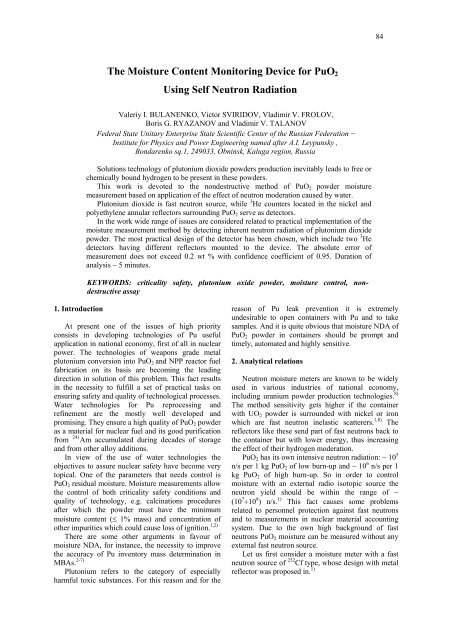 The Moisture Content Monitoring Device for PuO2 Using Self ...