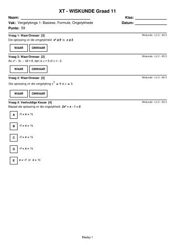 XT - WISKUNDE Graad 11