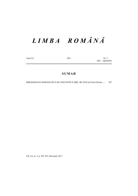 3/2011 - Institutul de LingvisticÄ âIorgu Iordan â Al. Rosettiâ