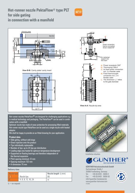 Hot-runner nozzle PektaFlow® type PLT for  side gating in ...