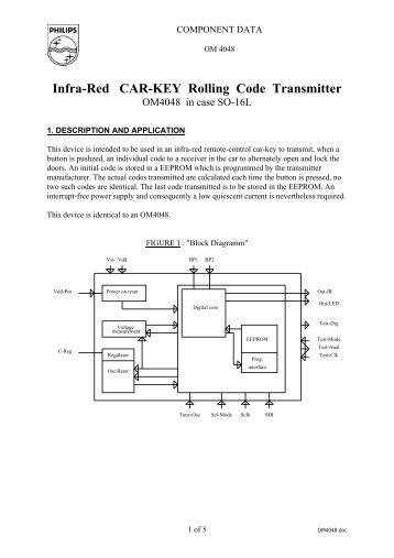 IR CAR-KEY Rolling Code TRANSMITTER, OM4048 in case SO-16L