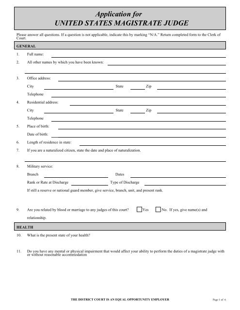 Application for UNITED STATES MAGISTRATE JUDGE