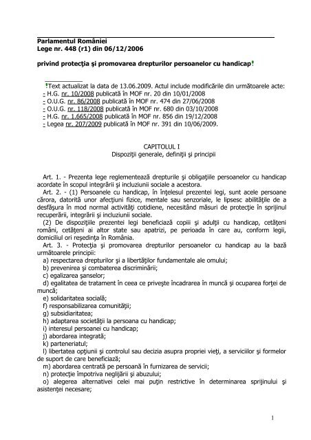 Parlamentul Romaniei Lege Nr 448 R1 Din 06 12 2006 Privind