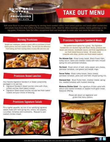 Take out menu - Coon Rapids - Dunn Bros Coffee