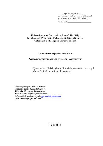 Formarea competentelor sociale la copii si tineri Curriculum ...