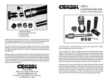 Lead Wire Extruder Kit - Corbin Bullet Swaging