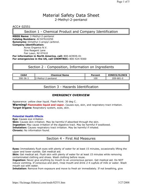Msds Pdf M 2 Methyl 2 Pentanol Pdf