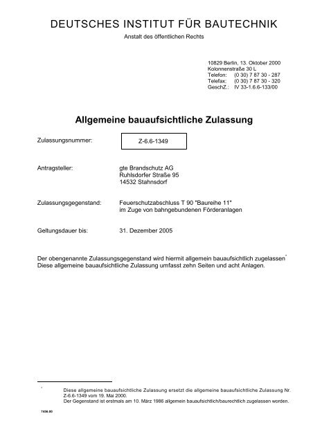 Allgemeine bauaufsichtliche Zulassung - gte-Brandschutz AG