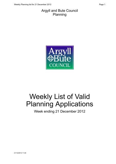 Weekly List Of Valid Planning Applications Argyll And Bute Council
