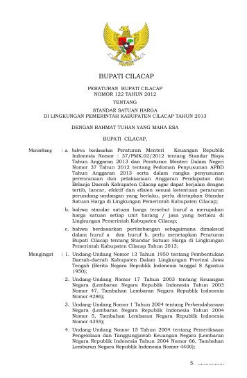 Perbup 122 th 2013 - Pemerintah Kabupaten Cilacap