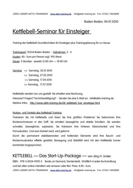 Kettlebell-Seminar fÃ¼r Einsteiger - JÃ–RG LINDER AKTIV-TRAINING