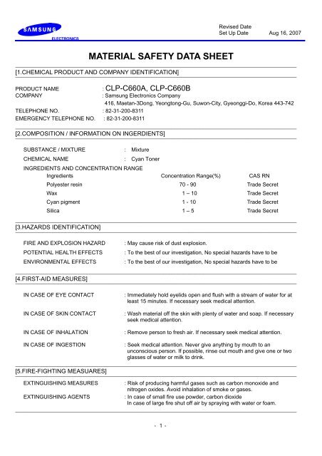 MATERIAL SAFETY DATA SHEET - Samsung