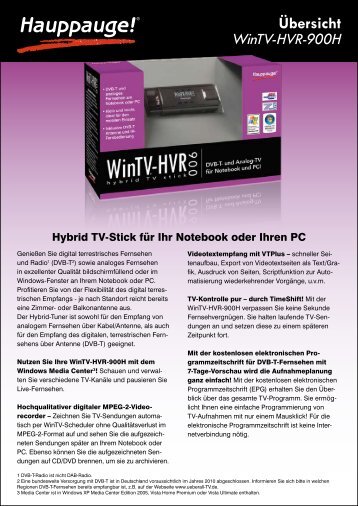 ÃƒÂœbersicht WinTV-HVR-900H - Hauppauge