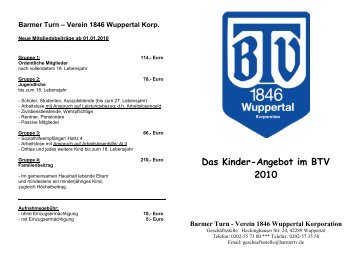 Das Kinder-Angebot im BTV 2010 - Barmer TV Wuppertal 1846 e.V.