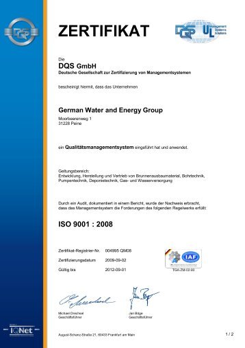 ZERTIFIKAT - GWE German Water and Energy GmbH