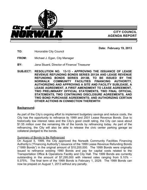 lease revenue refunding bonds - City of Norwalk