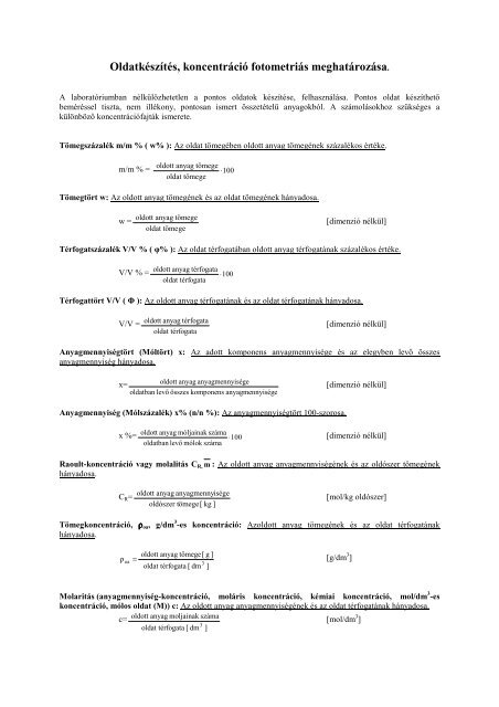 OldatkÃ©szÃ­tÃ©s Ã©s koncentrÃ¡ciÃ³meghatÃ¡rozÃ¡s - TTK