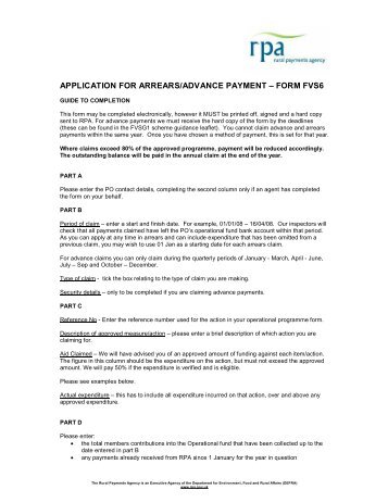 FVS6 - Advance or Arrears claim - The Rural Payments Agency - Defra