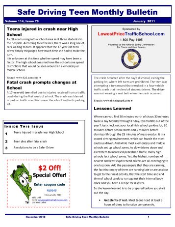 Safe Driving Teen Monthly Bulletin - nationalsafetycommission.com