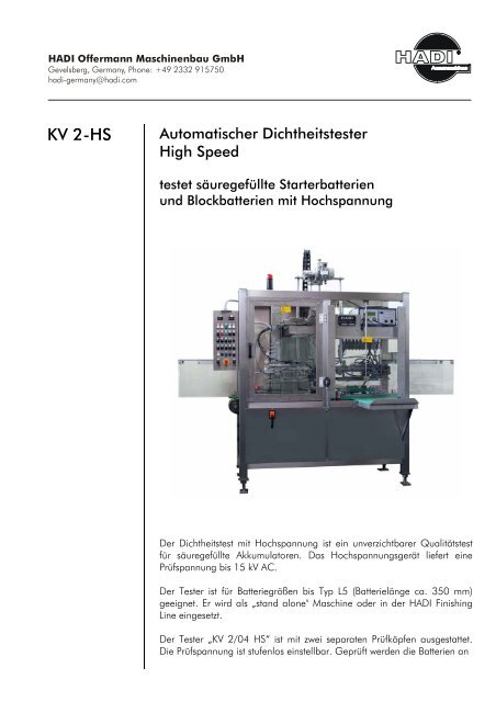 KV 2-HS - HADI Offermann Maschinenbau GmbH