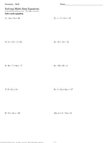 Geometry - Skill - Solving Multi-Step Equations