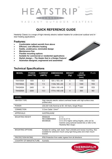 Quick Reference Guide THH-A - Thermofilm