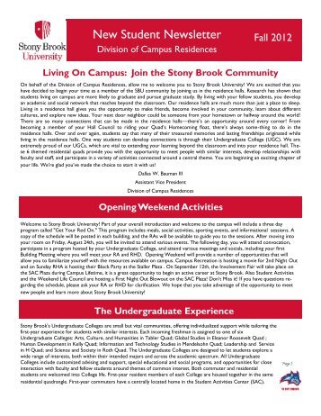 New Student Newsletter - Student Affairs - Stony Brook University