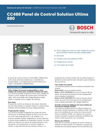 CC488 Panel de Control Solution Ultima 880 - Bosch Security ...