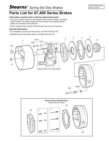 Parts List for 87,400 Series Brakes - A2ZInventory.com