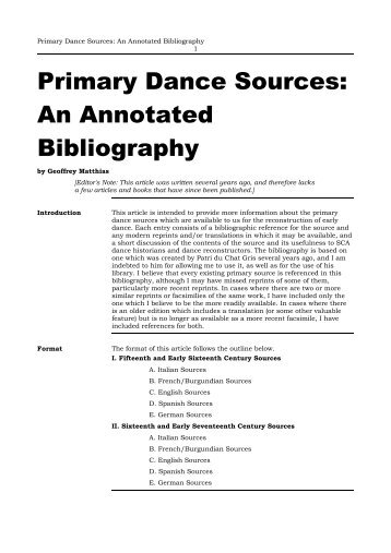 Primary Dance Sources: An Annotated Bibliography