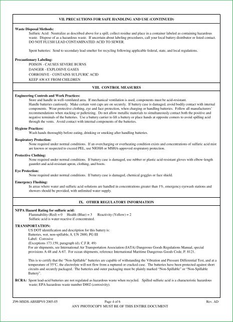 Exide Absolyte IIP V0 MSDS - Battery Web