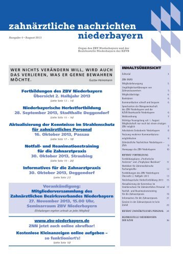 Ausgabe 4 - 2013 - Zahnärztlicher Bezirksverband Niederbayern