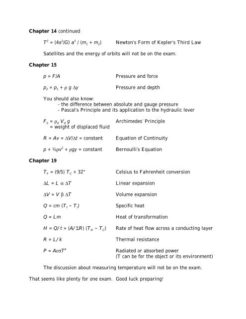 Physics 2305 12 April, 2000 Study Guide for Exam 3 Exam 3 will ...