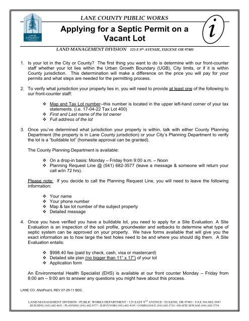 Lane County Property Lines Applying For A Septic Permit On A Vacant Lot - Lane County, Oregon