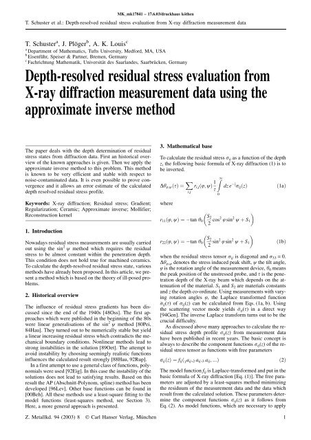 Depth-resolved residual stress evaluation from X-ray diffraction ...