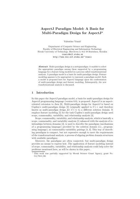 AspectJ Paradigm Model: A Basis for Multi-Paradigm ... - FIIT STU