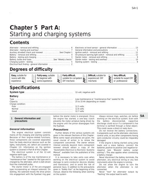 Chapter 5 Part A: Starting and charging systems