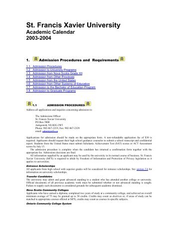 2003-2004 Academic Calendar - St. Francis Xavier University