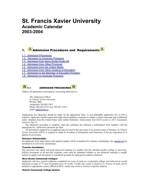 2003 2004 Academic Calendar St Francis Xavier University