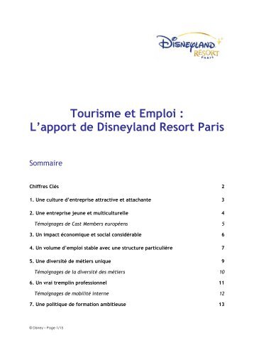 Tourisme et Emploi : L'apport de Disneyland Resort Paris