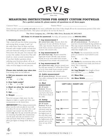 meASurIng InStructIOnS fOr gOkey cuStOm fOOtWeAr - Orvis