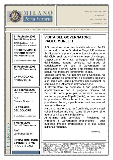 Notiziario n. 22 - Rotary Milano Porta Vittoria
