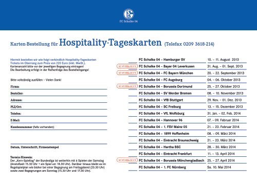 Infos auf einen Blick sowie BuchungsmÃ¶glichkeit - FC Schalke 04