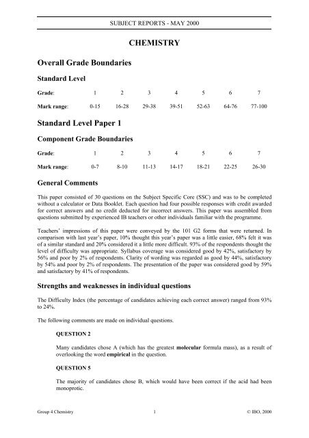 CHEMISTRY Overall Grade Boundaries Standard Level Paper 1