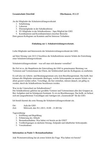 Einladung zur Schulentwicklungswerkstatt - Gesamtschule Osterfeld